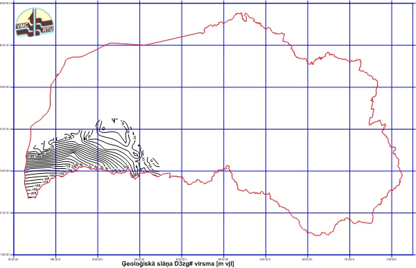 Ģeoloģiskā slāņa D3zg# virsma
