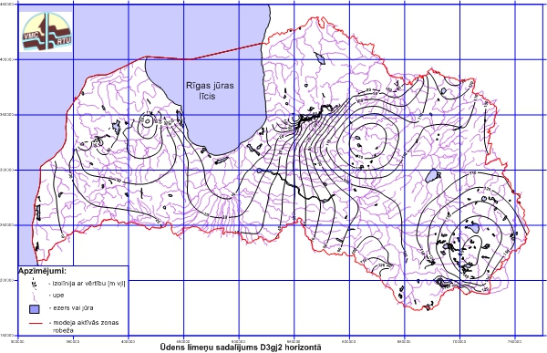 Ūdens līmeņu sadalījums D3gj2 horizontā