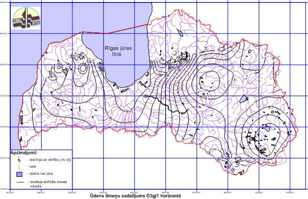 Ūdens līmeņu sadalījums D3gj1 horizontā