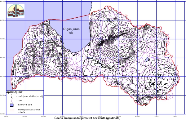 Ūdens līmeņu sadalījums Q1 horizontā