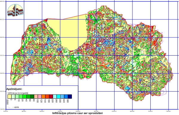 Infiltrācijas plūsma [mm/gadā] caur aerācijas aer zonu