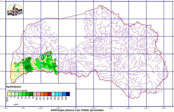 Plūsma [mm/gadā] caur D3ktlz sprostslāni